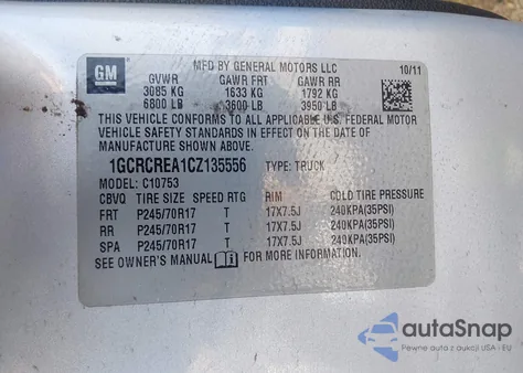 2012 Chevrolet Silverado 1500 Ls из США, поврежденный, VIN 1GCRCREA1CZ135556